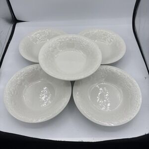 Gibson Bowls Flourish Four Seasons White Embossed Grape Flower Fruit 8" Set of 5
